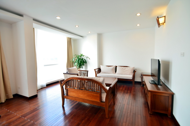 Elegant and lake view apartment on lake banks of Xom Chua area, three bedrooms, large balcony facing the lake