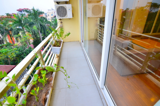 Large balcony, two bedrooms apartment on Xuan Dieu street, West Lake side, hardwood flooring