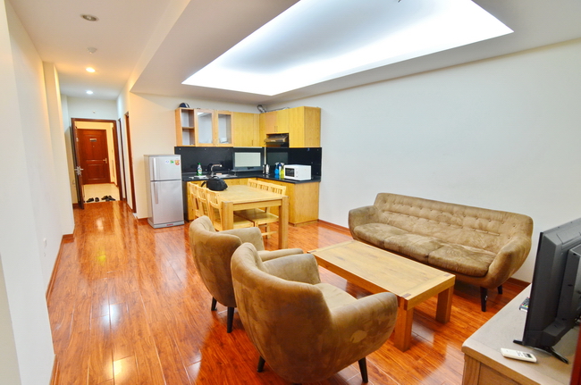 Brand new one bedroom serviced apartment in Truc Bach area, fully furnished, hardwood flooring