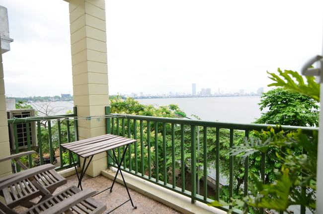 Facing the lake, leasing stunning view of the west lake apartment having two bedrooms, fully furnished, large balcony