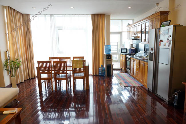 Unique fully furnished apartment for lease on Kham Thien street, big balcony, hardwood flooring, good layout